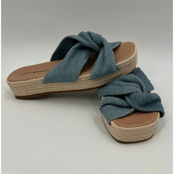 Lucky Brand Grenly Blue Fabric Twist Espadrille Slide Slip On Sandal Size 8/38.5 - Picture 4 of 7